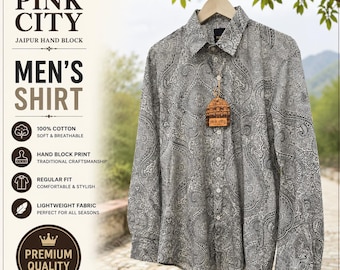 Herren Jaipur Hand Block Print Paisley Baumwollhemd | Boho Leichte Sommer Button Down