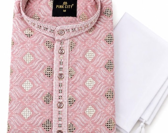 Herren Baumwolle Chikankari Kurta Pyjama Set | Lucknowi bestickte indische ethnische Abnutzung