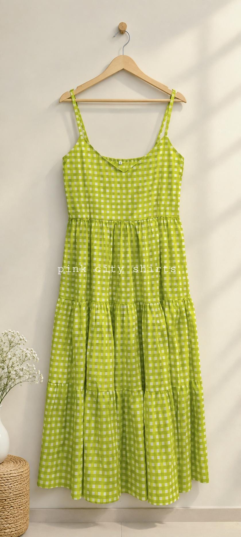 lime green gingham dress Women Style: D2942-2853