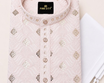 Men's Cotton Chikankari Kurta Pajama Set | Lucknowi Embroidered Indian Ethnic Wear