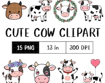 Schattige koe clipart png | Leuke afbeeldingen van boerderijdieren voor kinderen, stickers en sublimatie