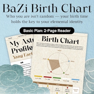 Lectura personalizada de la carta natal BaZi / Astrología china de cinco elementos (PDF de 2 páginas)