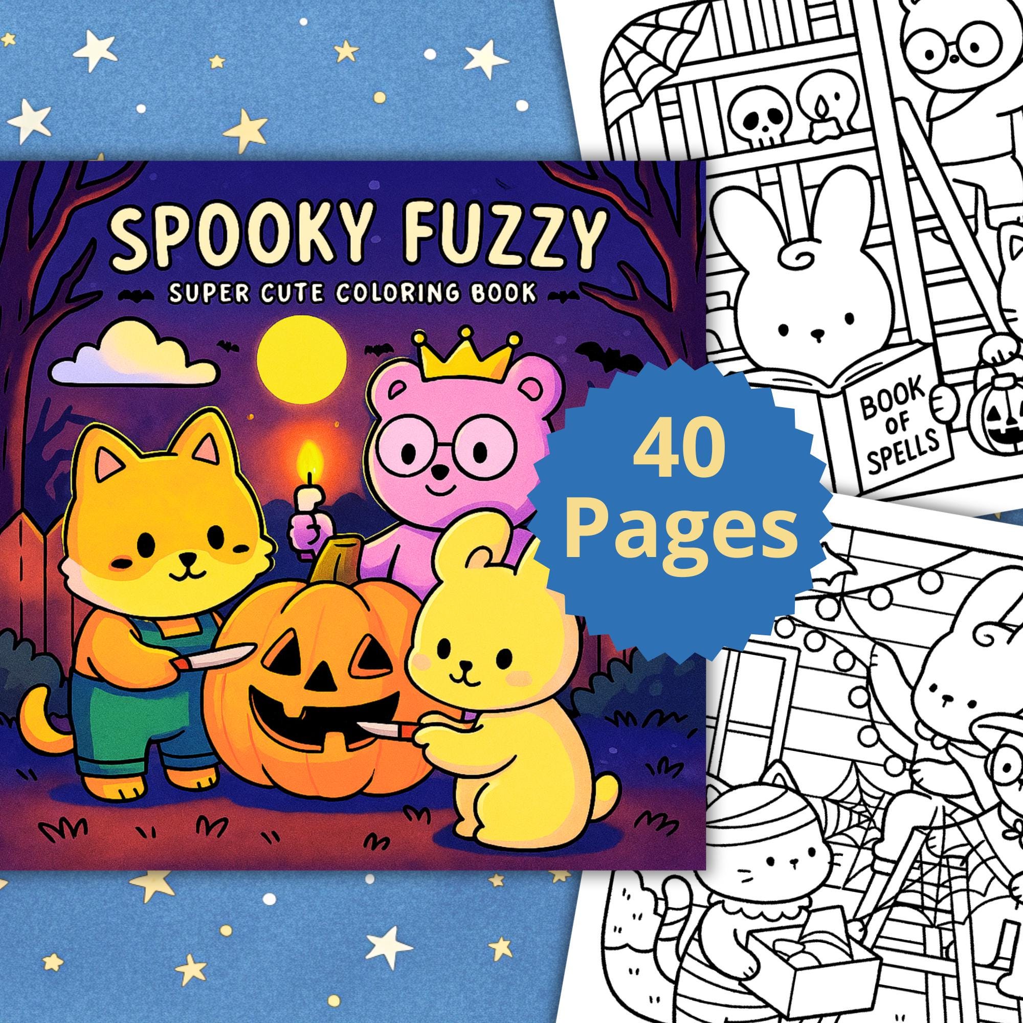 Spooky Fuzzy Libro para colorear – Grueso y Fácil PDF + PNG | 40 páginas Kawaii de Halloween | Imprimible y compatible con Procreate para niños y adultos