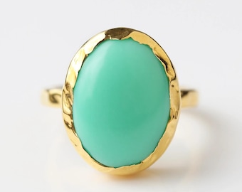 14K Gold Chrysoprase Ring, Chrysoprase Gold Ring, Dainty Chrysoprase Ring, Green Chrysoprase Ring, Stacking Ring, Unique Green Stone Ring