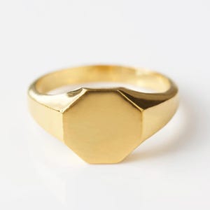 Men&#39;s Hexagon Signet Ring, 14k Gold Vermeil Ring, 925 Sterling Silver Ring, Men&#39;s Ring, Gift for him, Ring for Men, Handmade Ring