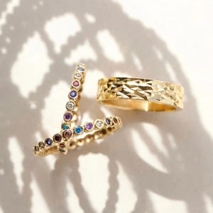 Rainbow Stacking Ring, 14k Gold Bezel Eternity Rainbow Ring, Pride ring, Birthstones Eternity Ring, Rainbow Band Gold, Multicolor Ring