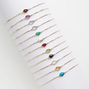Pear Cut Birthstone Bracelet: 925 Sterling Silver, 9k Gold Vermeil