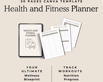 Printable Health Fitness Planner | Wellness Journal | Workout and Meal Tracker | Fitness PDF for Weight Loss & Goals
