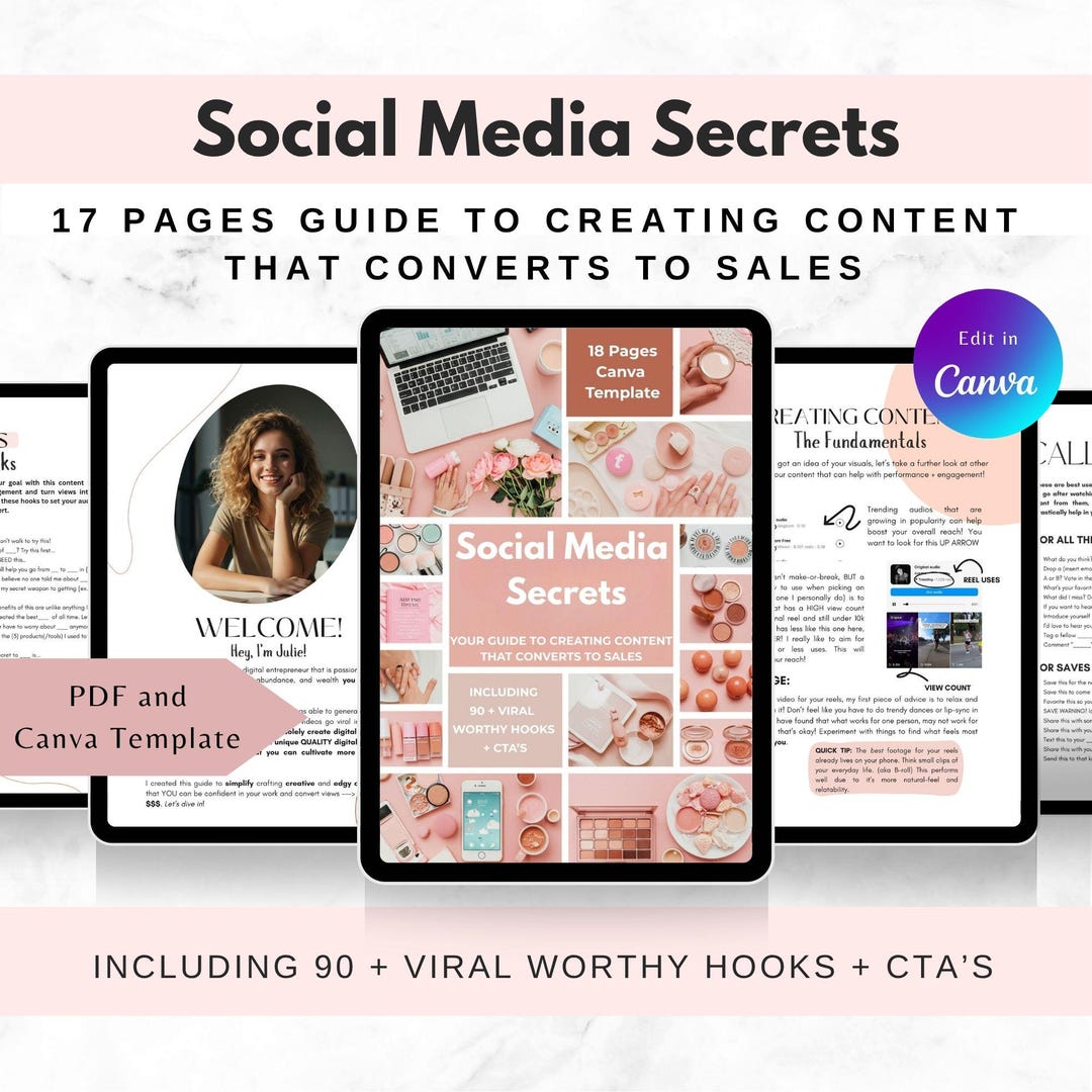 Social Media Content Guide: 90+ Viral Hooks & Ctas - Canva Editable PDF ...