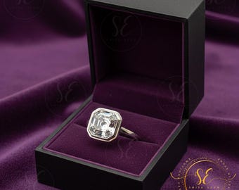 Anillo de compromiso con solitario Moissanite de talla Asscher, anillo de boda catedral de talla Asscher, solitario de talla Asscher, anillo de diamantes de talla Asscher de 2,50 ct