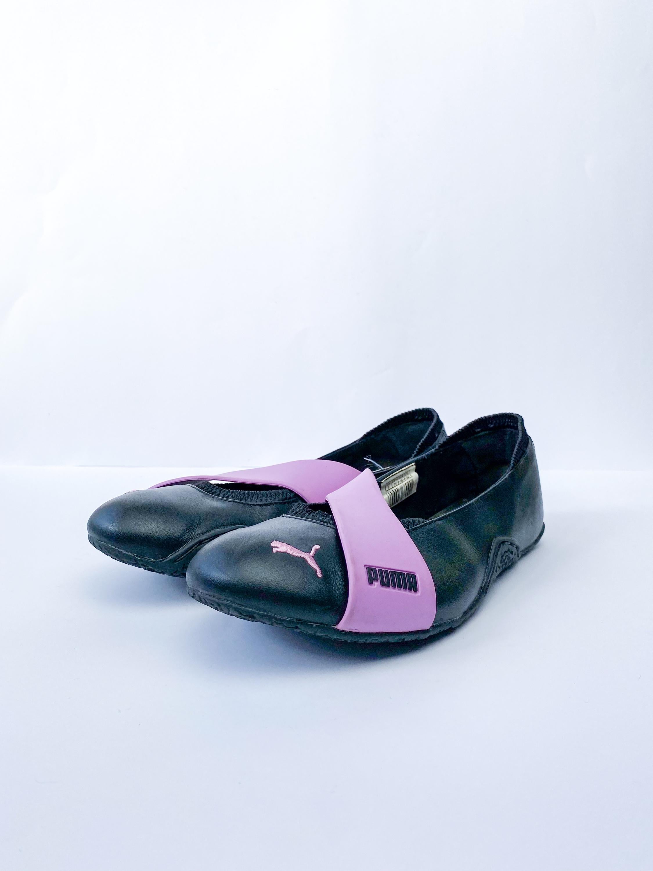 Archive 2000s Puma Ballet Flats in Black With Purple/pink Rubber