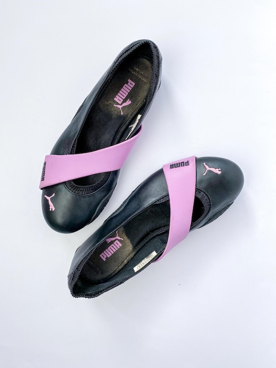 Archive 2000s Puma Ballet Flats in Black With Purple/pink Rubber