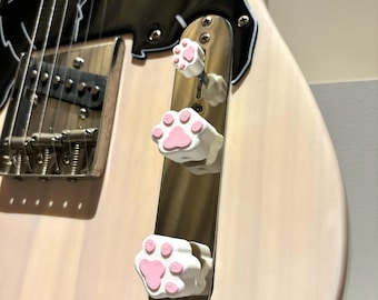Perillas y cubiertas de interruptores de guitarra con forma de pata de gato / Controles con forma de pata de gatito rosa impresos en 3D para Telecaster, Stratocaster, Les Paul / Accesorios de guitarra adorables