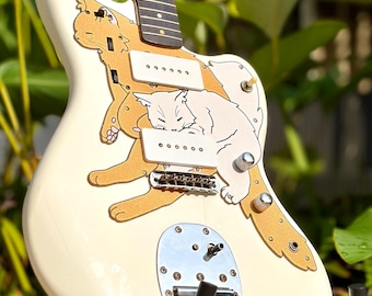 Jazzmaster 2 Cats Pickguard "Jazzmeowster" - Custom 3D Printed Pickguard for Squier Classic Vibe Jazzmaster Guitar