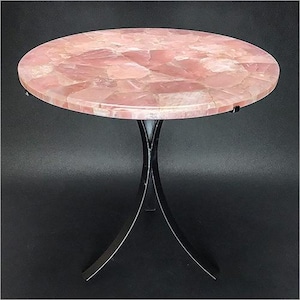 Round Rose Quartz  Table Top | Handcrafted Luxury Stone Table Top | Custom Coffee/Dining Table Top |(Customizable)