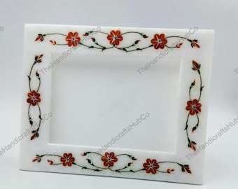 Handmade Marble Picture Frame with Gemstone Inlay (10x8 inch)