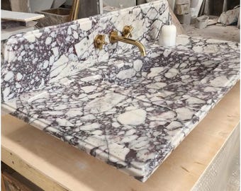 Rectangular Calacatta Vanity Top | Bathroom Sink Counter | Italian Stone Vessel Basin | (Customisable)