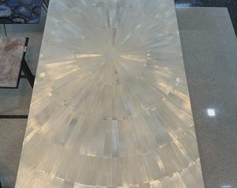 Handmade Selenite Crystal Table Top | Sunburst Mosaic, Luxury Interior