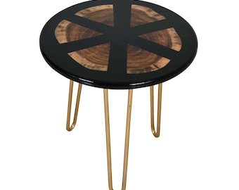 Round Acacia Wood Epoxy Table Top | Black Resin Coffee Table | Live Edge | Handmade | (Customisable)