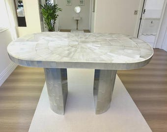 Oval Selenite Crystal Table Top | Sunburst Mosaic, Luxury Design