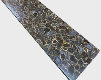 Rectangular Black Agate Dining Table Top | Handcrafted Gemstone Coffee Console Top | (Customizable)