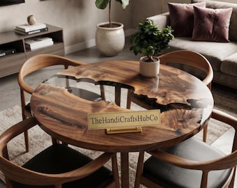 Round Acacia Wood Resin Table Top | Live Edge River Dining Surface | (Customizable)