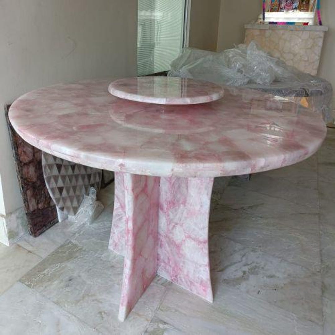 Round Rose Quartz Table Top | Pink Crystal Dining Table | (customisable ...