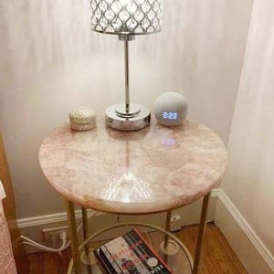 Round Rose Quartz  Table Top | Custom Stone Table Top | Elegant Rose Quartz Table Top for Home Decor |(Customizable)