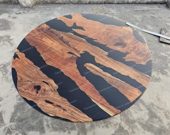 Handmade Acacia Wood River Table Top | Black Epoxy Resin Art