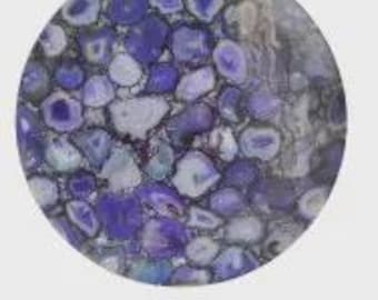 Plateau de table rond en agate violette | Objet décoratif artisanal en pierre précieuse pour cocktail | (Personnalisable)