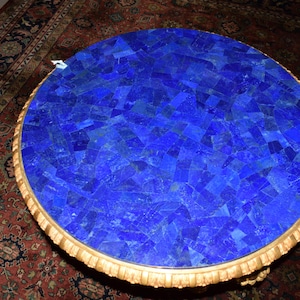 Luxury Round Lapis Lazuli Dining/Coffee Table Top | Semi Precious | Gemstone Centerpiece Furniture For Office home| (Customizable)