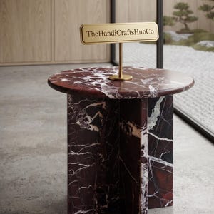 Mesa auxiliar Rosso Levanto / Soporte de mármol rojo estilo jardín zen / Mesa con base de cruz entrelazada / (Personalizable)