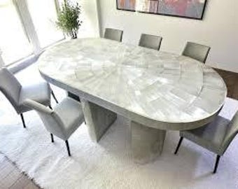 Oval Selenite Crystal Table Top | Handmade Sunburst Mosaic (Customizable)