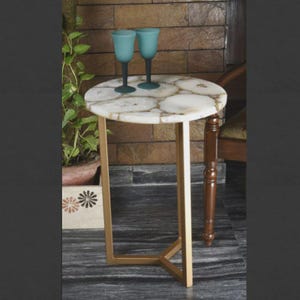 Elegant White Agate Round Table Top | Luxury Custom Semi-Precious Stone Dining Table Top | Contemporary Chic Centerpiece | (Customizable)