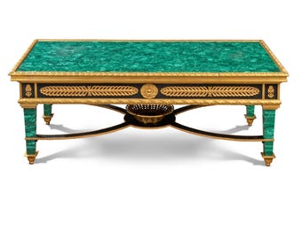 Rectangular Malachite Table Top | Gilt-Bronze Trim, Luxury Stone Centerpiece (Customizable)