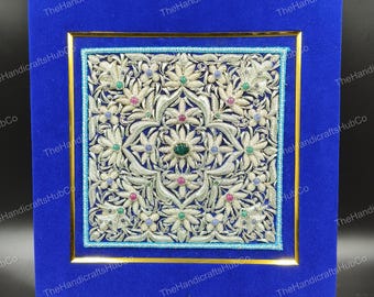 ブルーザルドジ宝石タペストリー | 手刺繍ベルベット壁掛け | 本物の