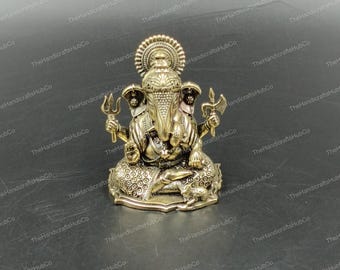 Brass Lord Ganesha Idol 2 Inch | Handmade Hindu Ganpati Murti | Small Pooja Statue