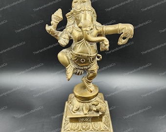 Gouden messing Ganesh-standbeeld 11" | Hindoegod Idool, zegendecor