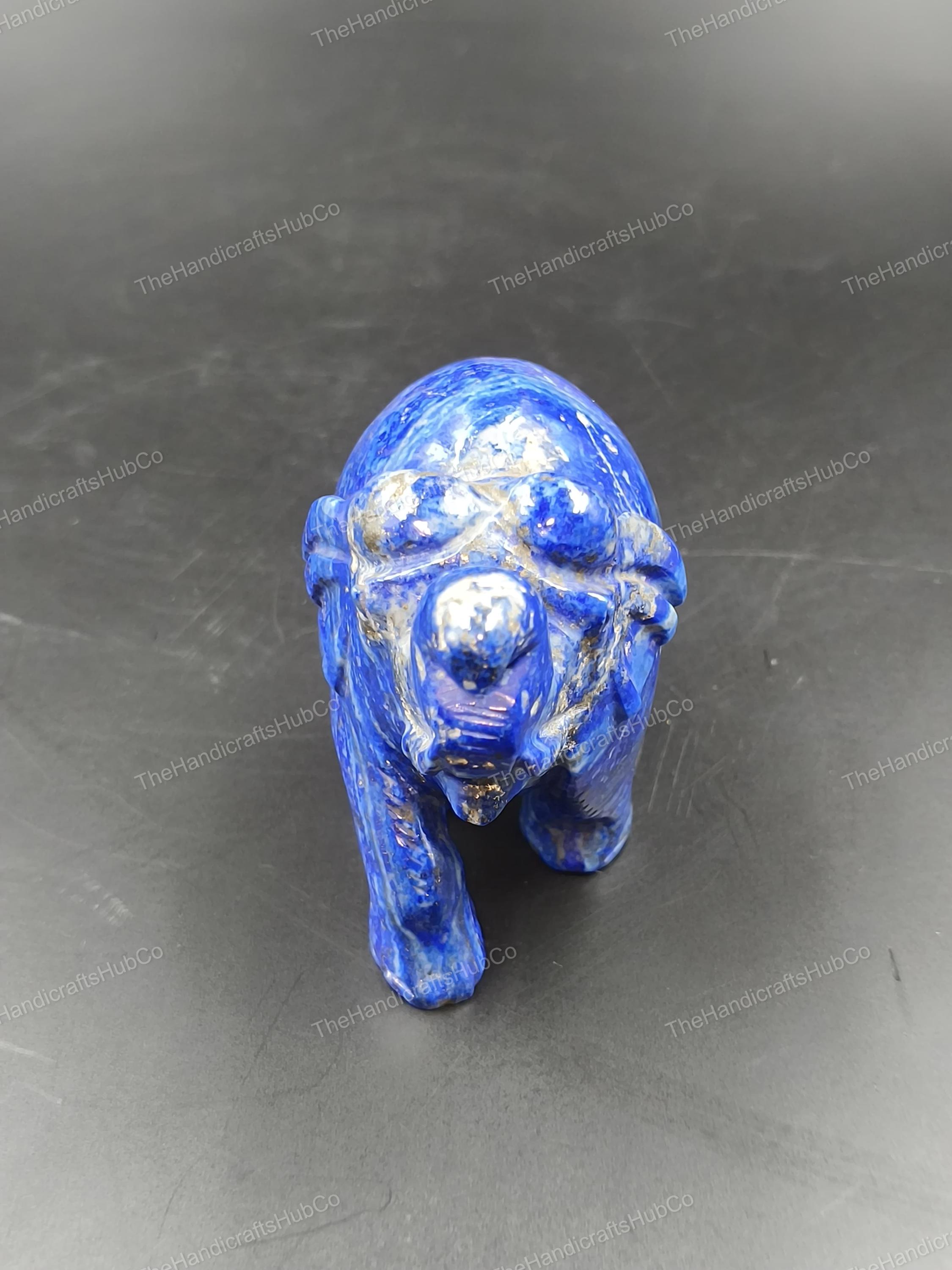 ラピスラズリ象の置物 | 2インチの青い宝石 | 手彫り | 幸運 | 知恵