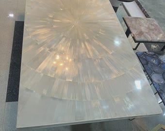 Handmade Selenite Crystal Table Top | Sunburst Mosaic, Luxury Dining