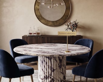 Calacatta Marble Dining Table | With Round Shape Pedestal  | (Customizable)