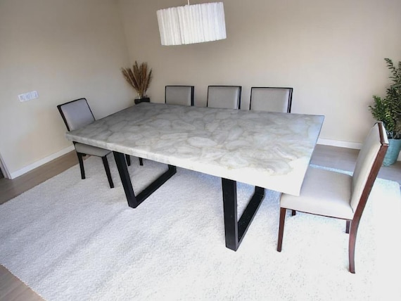 Modern Rectangular Agate Dining Table Top | Natural Stone Mosaic Top | (Customizable)