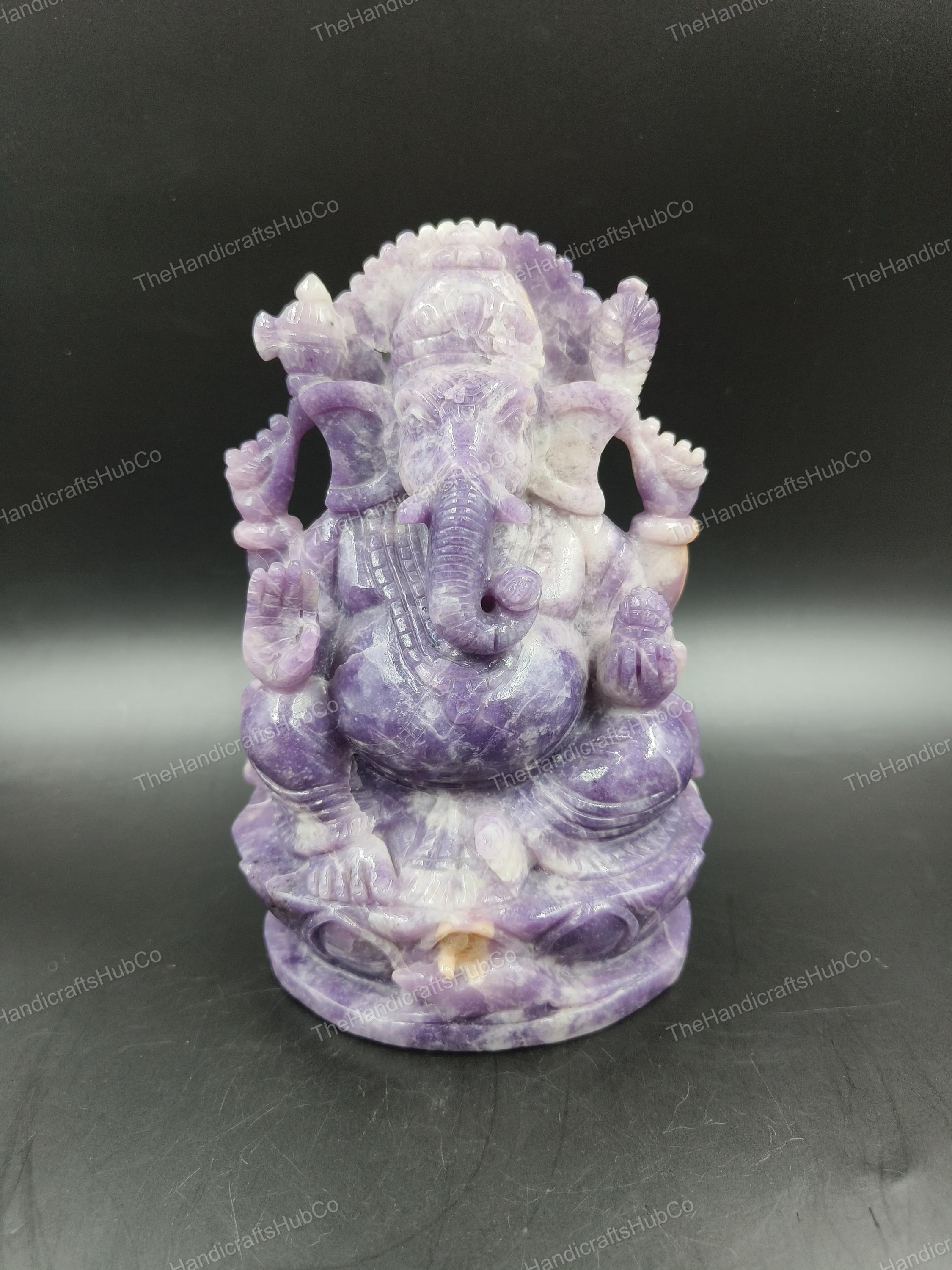 アメジスト彫刻 ガネーシャ像 アメジスト ガネーシャ 彫刻品 置物[T42-458]