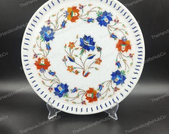 Placa de mármol con incrustaciones florales / Arte de Pietra Dura, decoración india hecha a mano