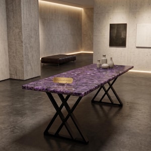Handcrafted Purple Crystal Dining Table Top | Rectangular Amethyst Gemstone Top |  (Customizable)