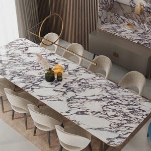 Tablero de mesa rectangular Calacatta hecho a mano / Tablero de café de lujo de mármol italiano / (Personalizable)