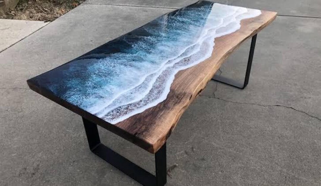 Acacia Wood Ocean Epoxy Dining Table | Live Edge River Table Top - Etsy