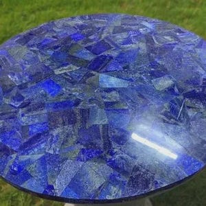 Round Lapis Lazuli Table Top | Handcrafted Deep Blue Gemstone Semi Precious Surface | Elegant Dining/Coffee, Side Table Top (Customizable)