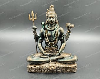 Handcrafted Resin Shiva Statue | Metallic Hindu God Altar Decor