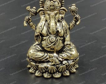 Miniature Golden Brass Ganesha Idol | Handcrafted Puja Decor